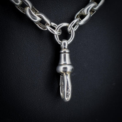 Antique 89g Silver Long Guard Chain Necklace with Dog Clip | 60" Length