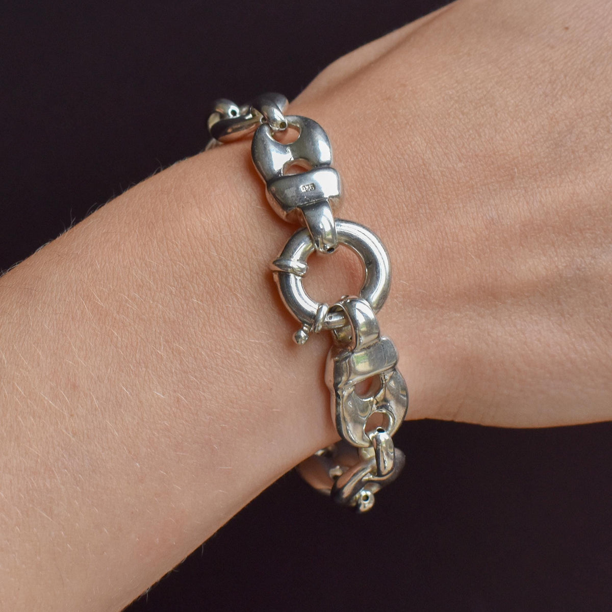 Vintage Sterling Silver Puffy Mariner Link Chain Bracelet | 7"