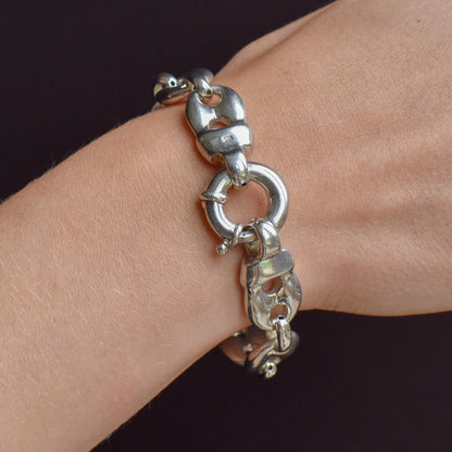 Vintage Sterling Silver Puffy Mariner Link Chain Bracelet | 7"