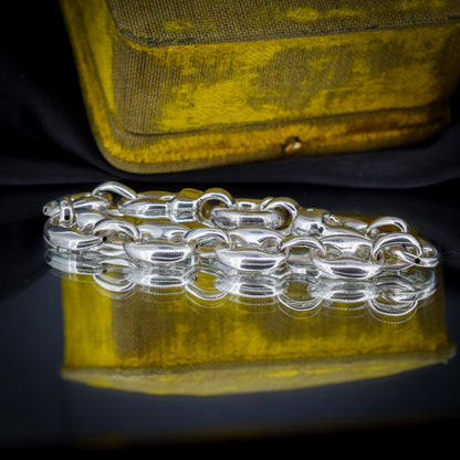 Vintage Sterling Silver Puffy Mariner Link Chain Bracelet | 7"