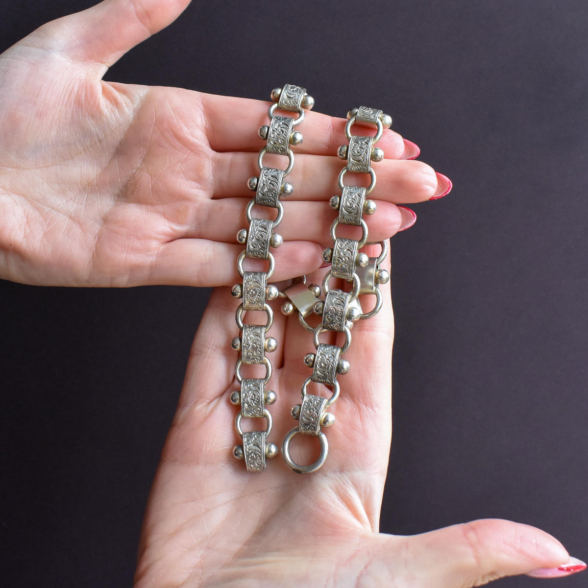 Antique Victorian Sterling Silver Chain Collar Necklace | 17.25"