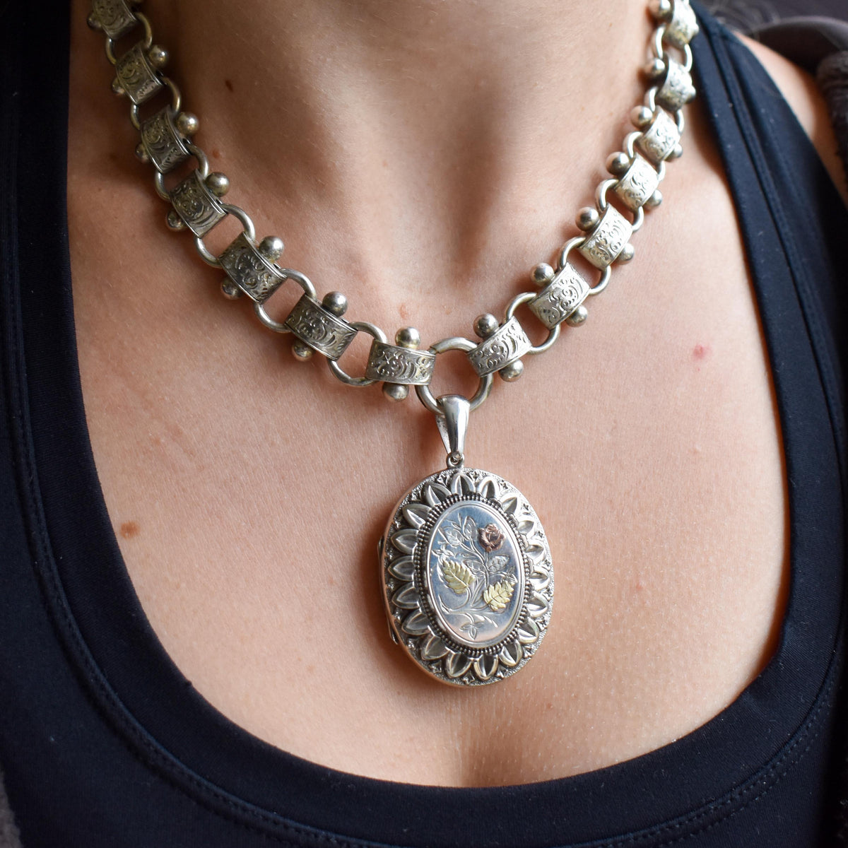 Antique Victorian Sterling Silver Chain Collar Necklace | 17.25"