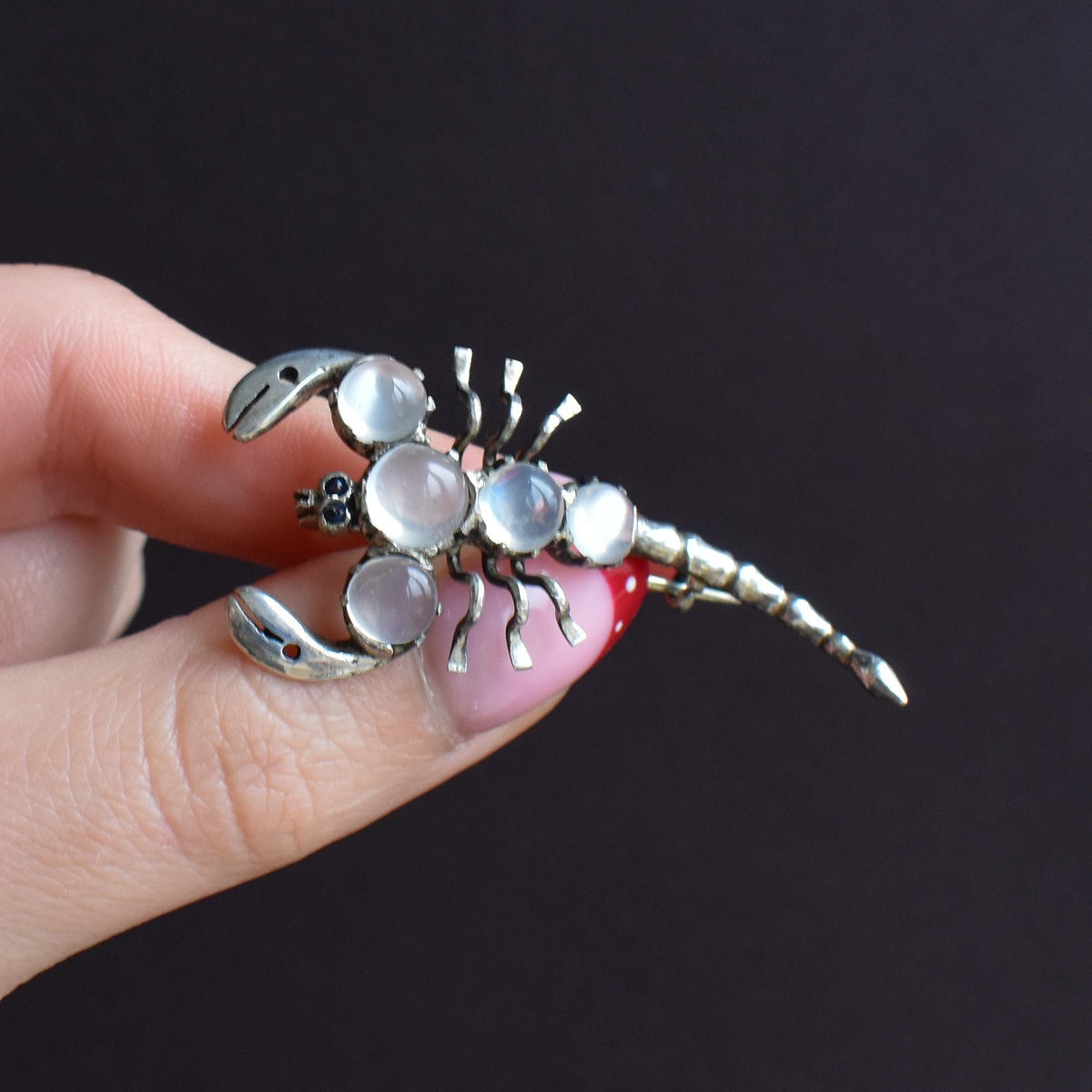 Antique Edwardian Moonstone Scorpion Silver Brooch Pin