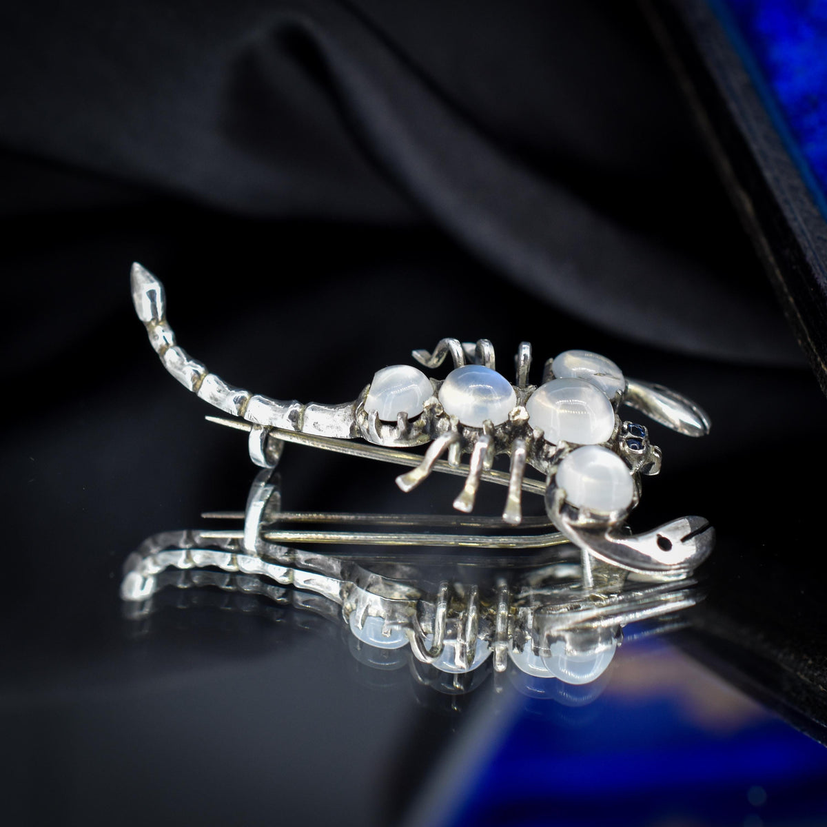 Antique Edwardian Moonstone Scorpion Silver Brooch Pin