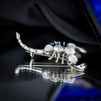 Antique Edwardian Moonstone Scorpion Silver Brooch Pin