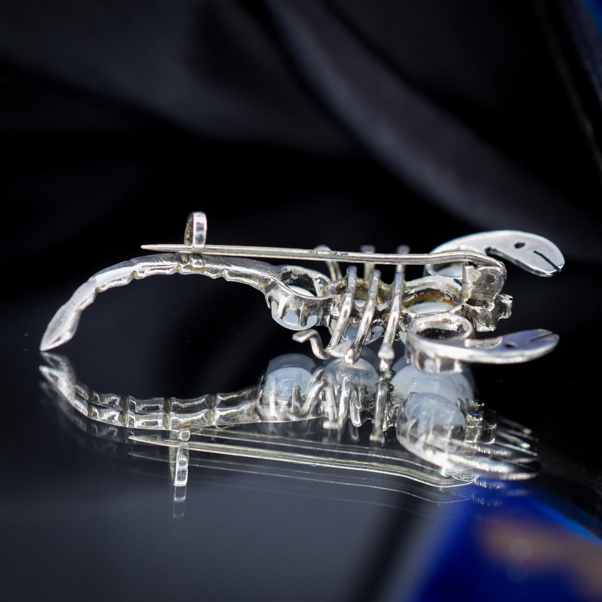 Antique Edwardian Moonstone Scorpion Silver Brooch Pin