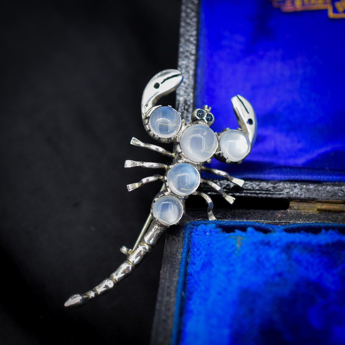 Antique Edwardian Moonstone Scorpion Silver Brooch Pin