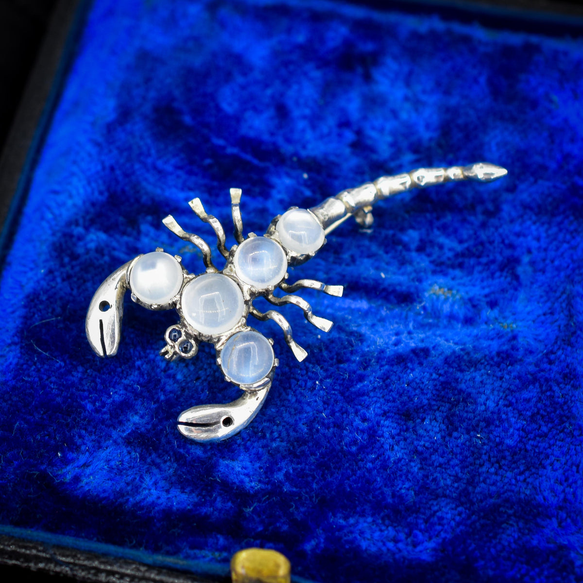 Antique Edwardian Moonstone Scorpion Silver Brooch Pin