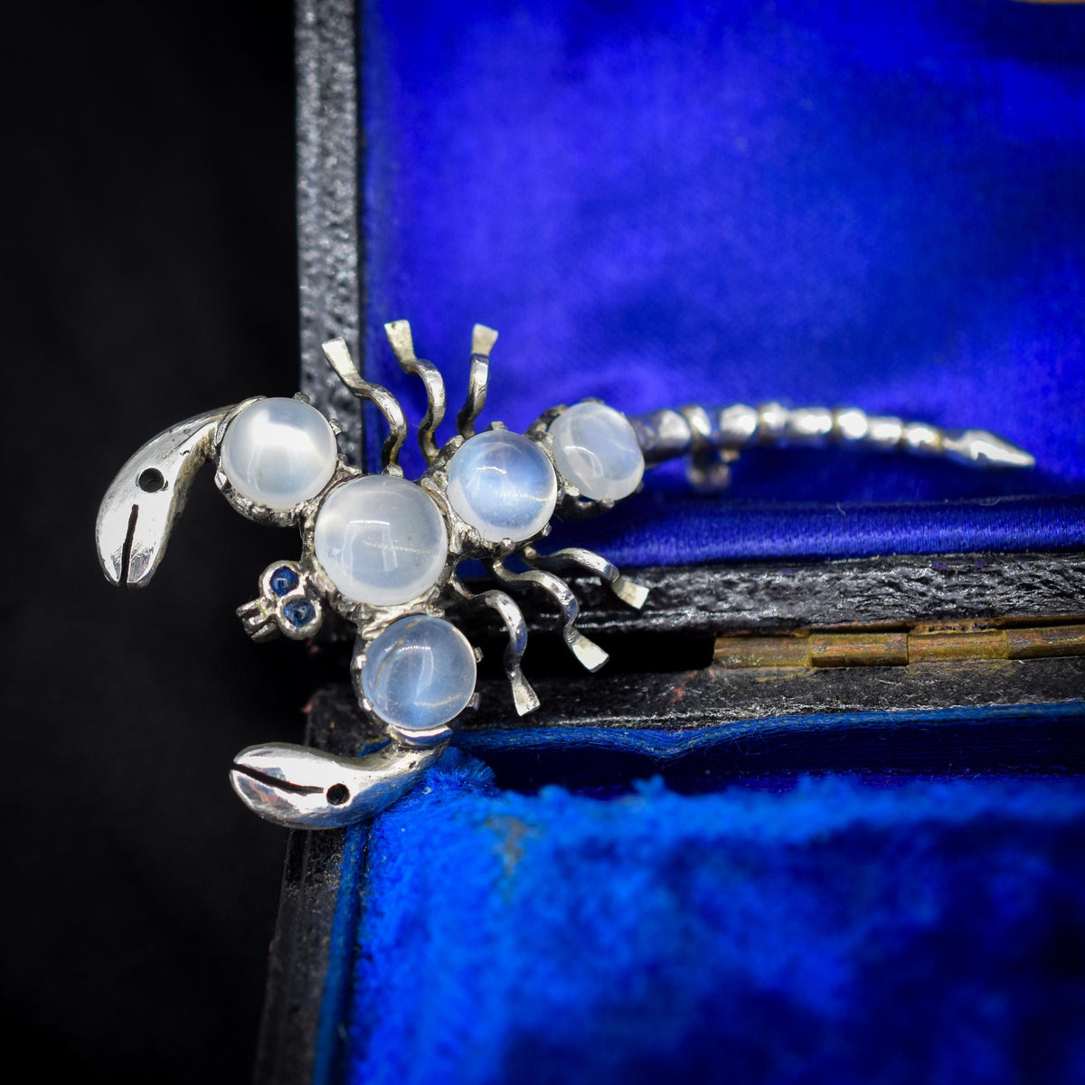 Antique Edwardian Moonstone Scorpion Silver Brooch Pin