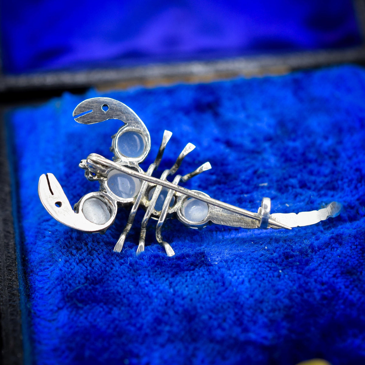 Antique Edwardian Moonstone Scorpion Silver Brooch Pin