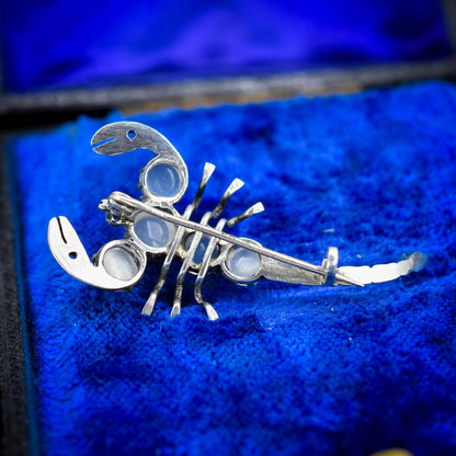 Antique Edwardian Moonstone Scorpion Silver Brooch Pin