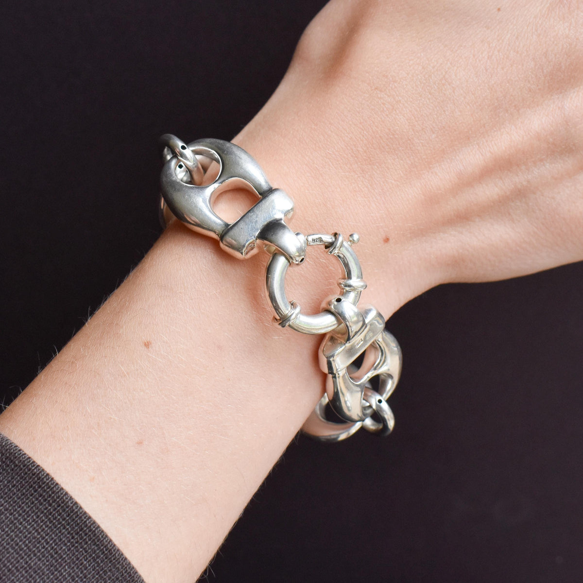 Vintage Sterling Silver XL Large Puffy Mariner Link Chain Bracelet | 7.75"