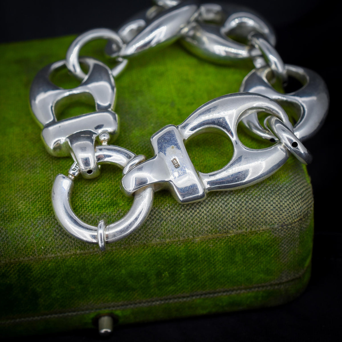 Vintage Sterling Silver XL Large Puffy Mariner Link Chain Bracelet | 7.75"