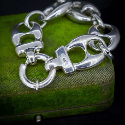 Vintage Sterling Silver XL Large Puffy Mariner Link Chain Bracelet | 7.75"