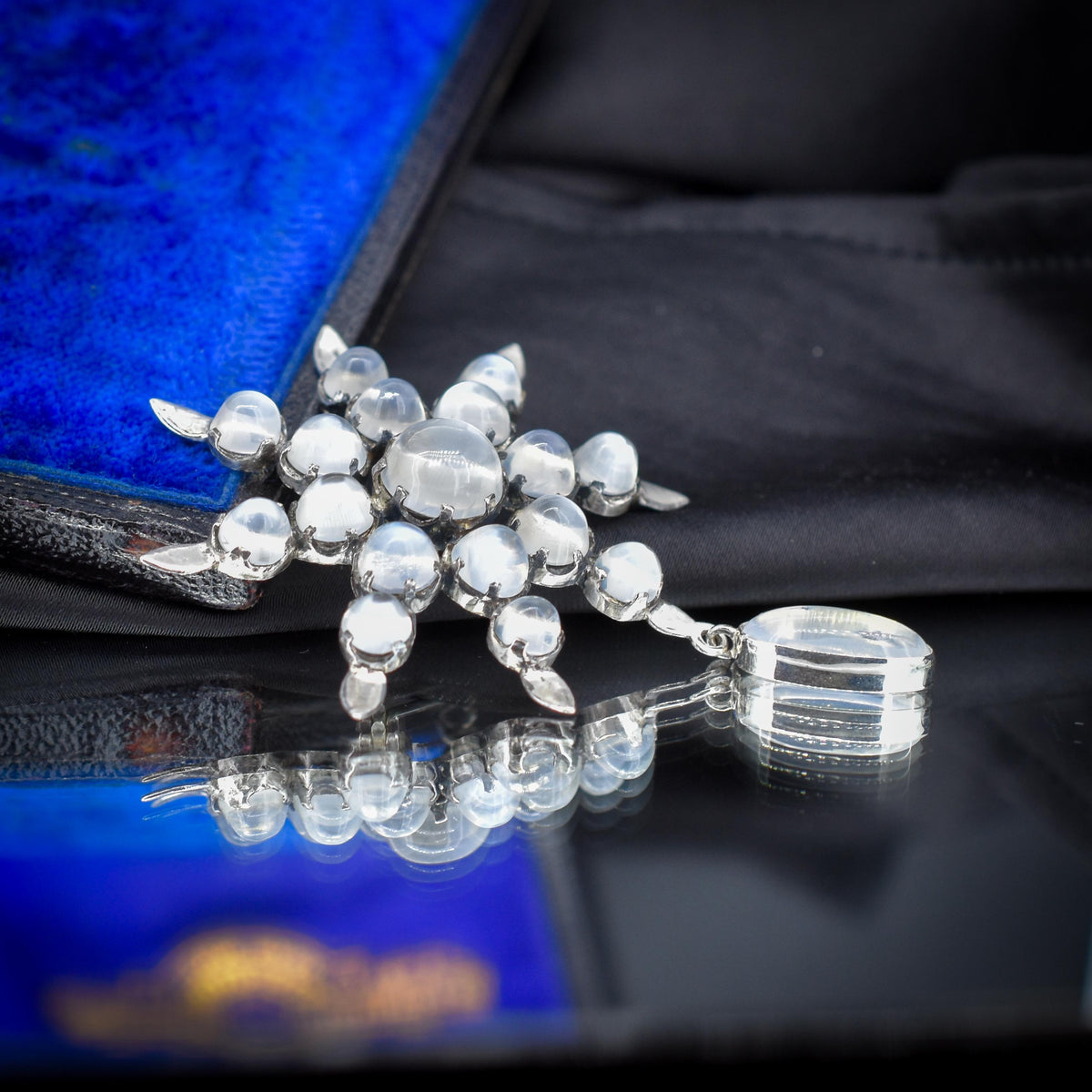 Antique Victorian Celestial Moonstone Star Silver Brooch Pin | 19.21ct
