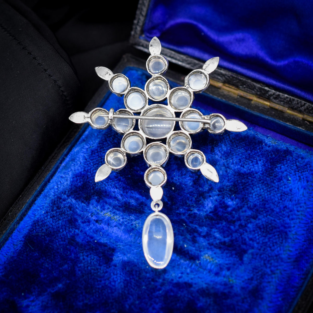 Antique Victorian Celestial Moonstone Star Silver Brooch Pin | 19.21ct