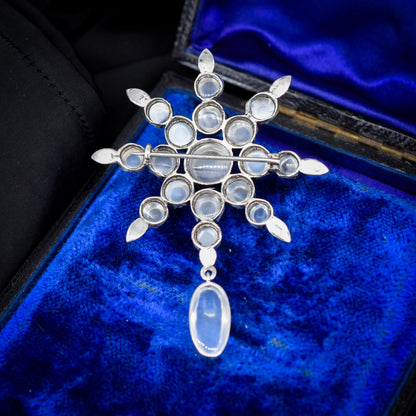 Antique Victorian Celestial Moonstone Star Silver Brooch Pin | 19.21ct