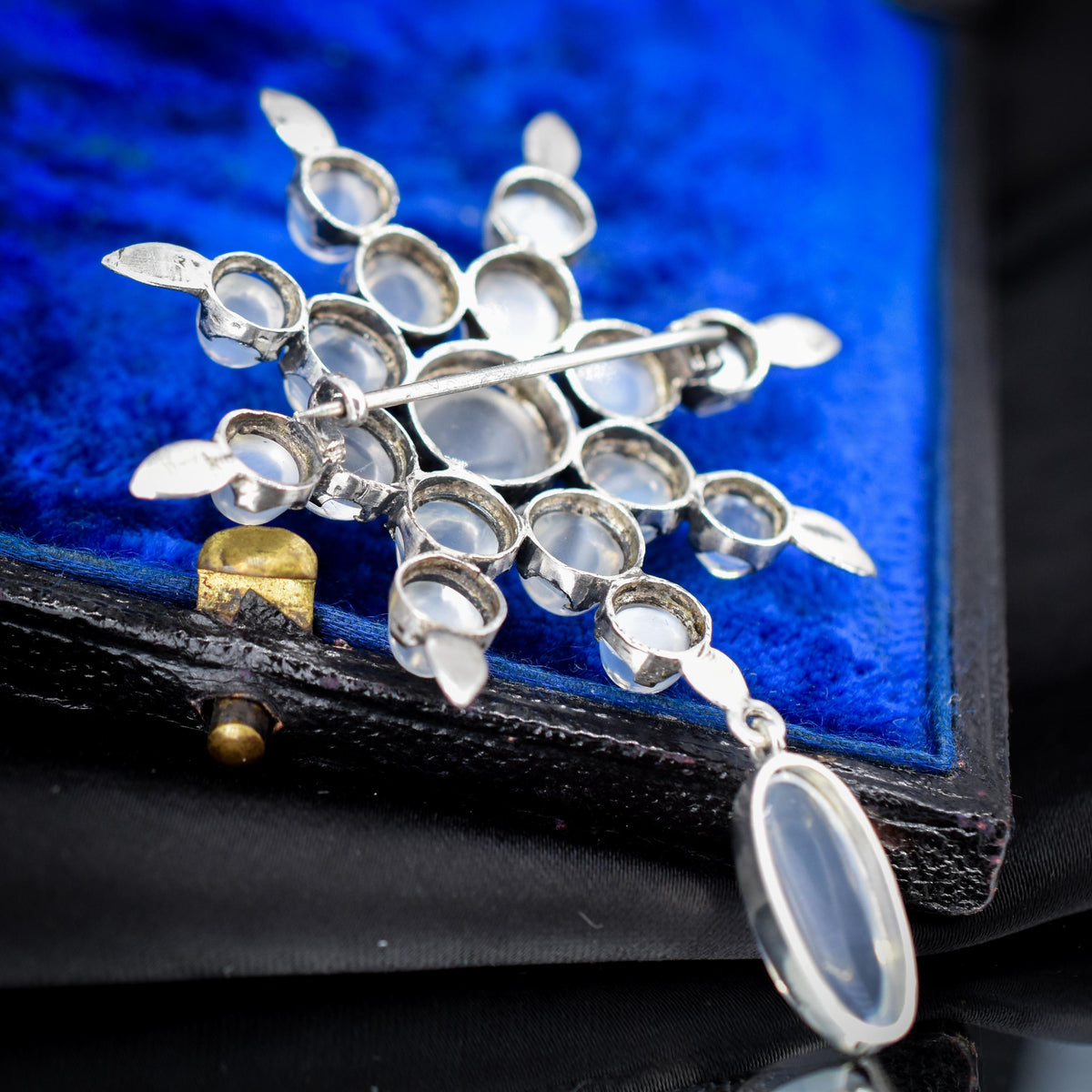 Antique Victorian Celestial Moonstone Star Silver Brooch Pin | 19.21ct