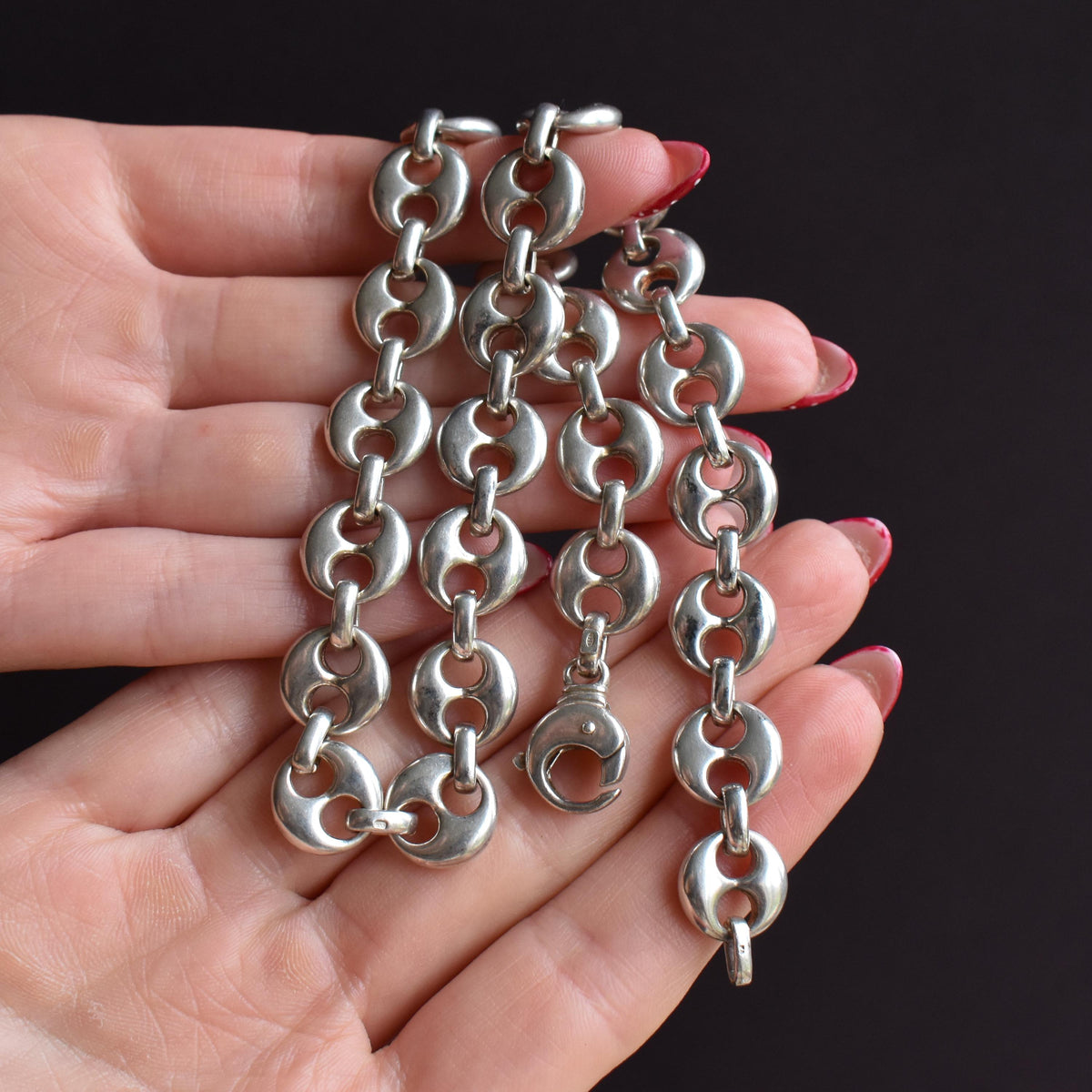 Vintage 75g Solid Sterling Silver Puffy Mariner Link Chain Necklace 15.5"