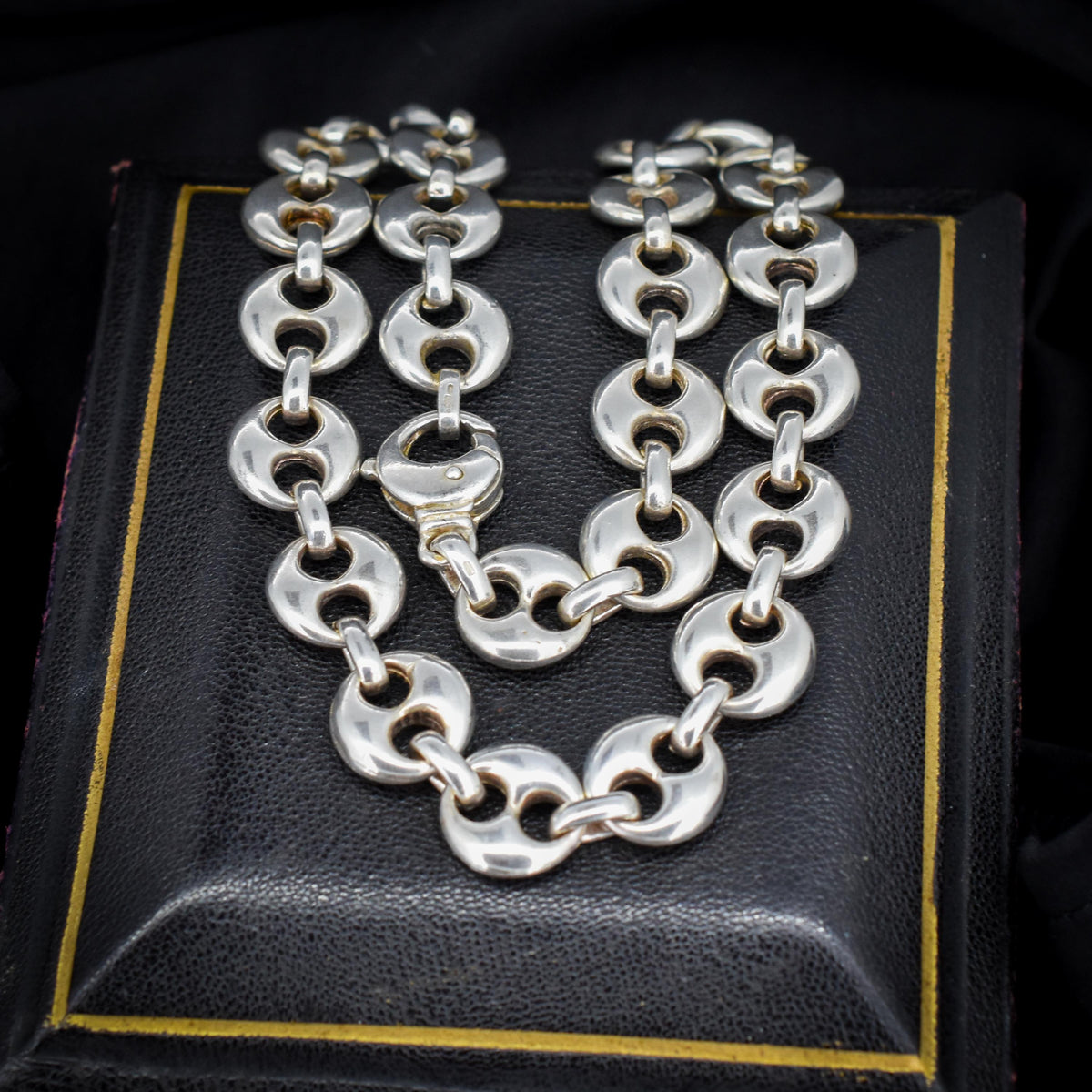Vintage 75g Solid Sterling Silver Puffy Mariner Link Chain Necklace 15.5"