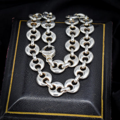 Vintage 75g Solid Sterling Silver Puffy Mariner Link Chain Necklace 15.5"