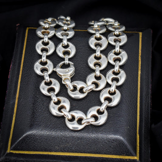 Vintage 75g Solid Sterling Silver Puffy Mariner Link Chain Necklace 15.5"