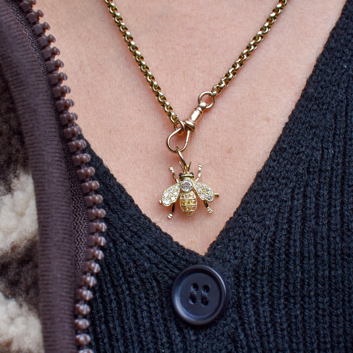 Yellow Sapphire and Diamond 18ct Gold Insect Bee Pendant