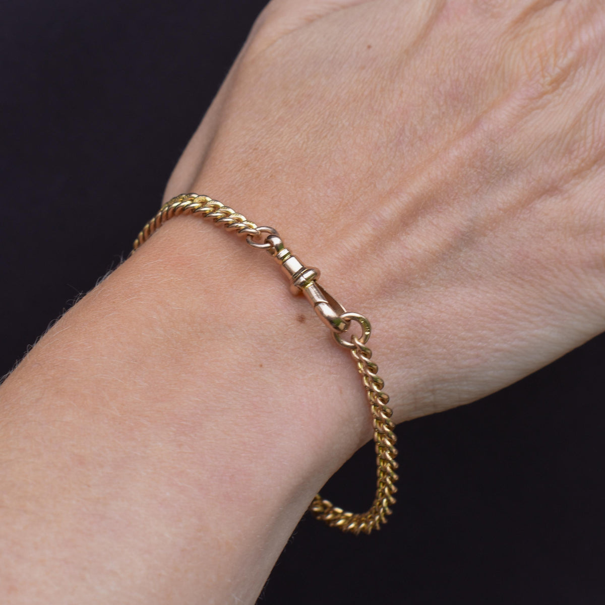 Antique 9ct Gold Uniform Curb Link Dog Clip Bracelet | 7.25"