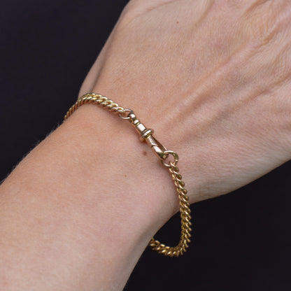Antique 9ct Gold Uniform Curb Link Dog Clip Bracelet | 7.25"
