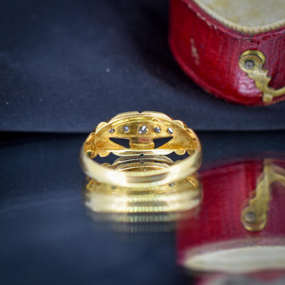 Antique Diamond Five Stone 18ct Yellow Gold Scroll Boat Ring | Dated 1914