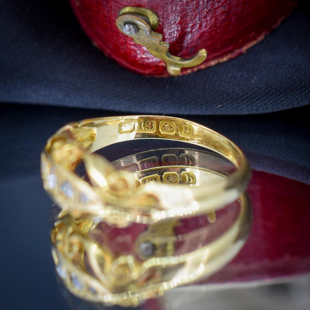 Antique Diamond Five Stone 18ct Yellow Gold Scroll Boat Ring | Dated 1914