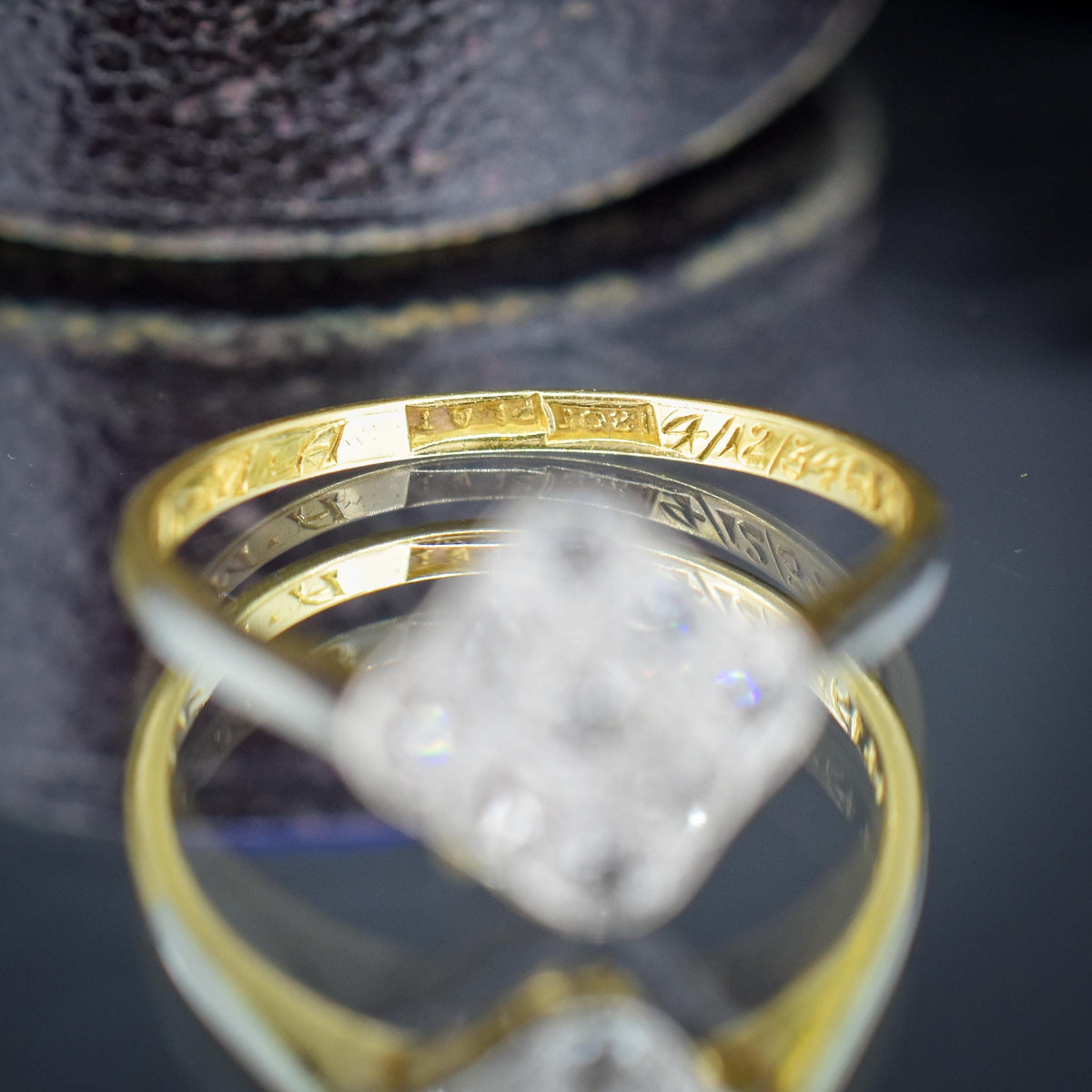 Art Deco Diamond Square Cluster 18ct Yellow Gold and Platinum Ring