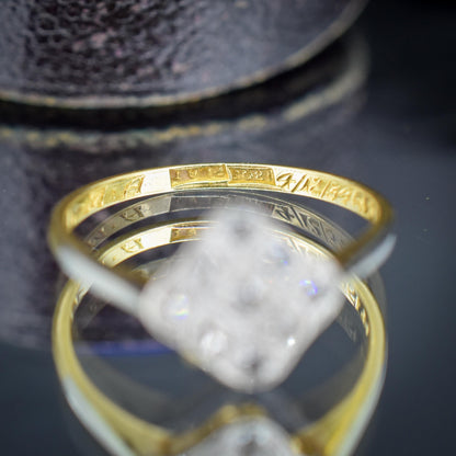 Art Deco Diamond Square Cluster 18ct Yellow Gold and Platinum Ring