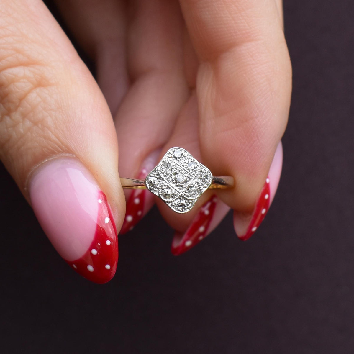 Art Deco Diamond Square Cluster 18ct Yellow Gold and Platinum Ring