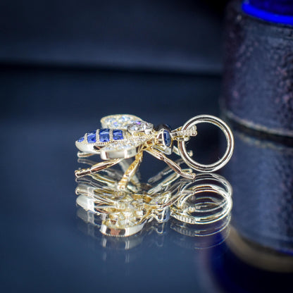 Blue Sapphire and Diamond 18ct Gold Insect Bee Pendant | 0.27ct Diamond