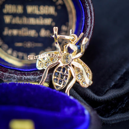 Blue Sapphire and Diamond 18ct Gold Insect Bee Pendant | 0.27ct Diamond