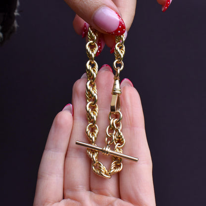 Antique '1904' Love Knot 9ct Yellow Gold Chain Bracelet with T-bar | 8"