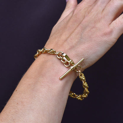 Antique '1904' Love Knot 9ct Yellow Gold Chain Bracelet with T-bar | 8"