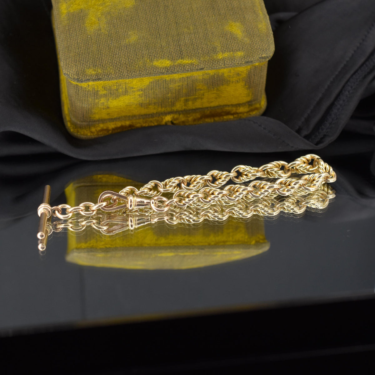 Antique '1904' Love Knot 9ct Yellow Gold Chain Bracelet with T-bar | 8"