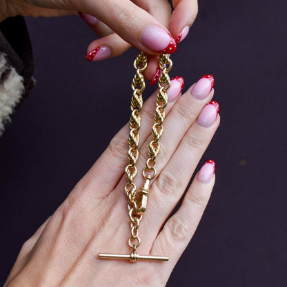 Antique '1904' Love Knot 9ct Yellow Gold Chain Bracelet with T-bar | 8"