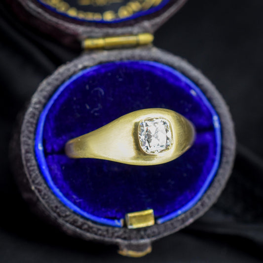 0.70ct Old Mine Cut Diamond 18ct Yellow Gold Gypsy Band Ring