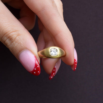 0.70ct Old Mine Cut Diamond 18ct Yellow Gold Gypsy Band Ring