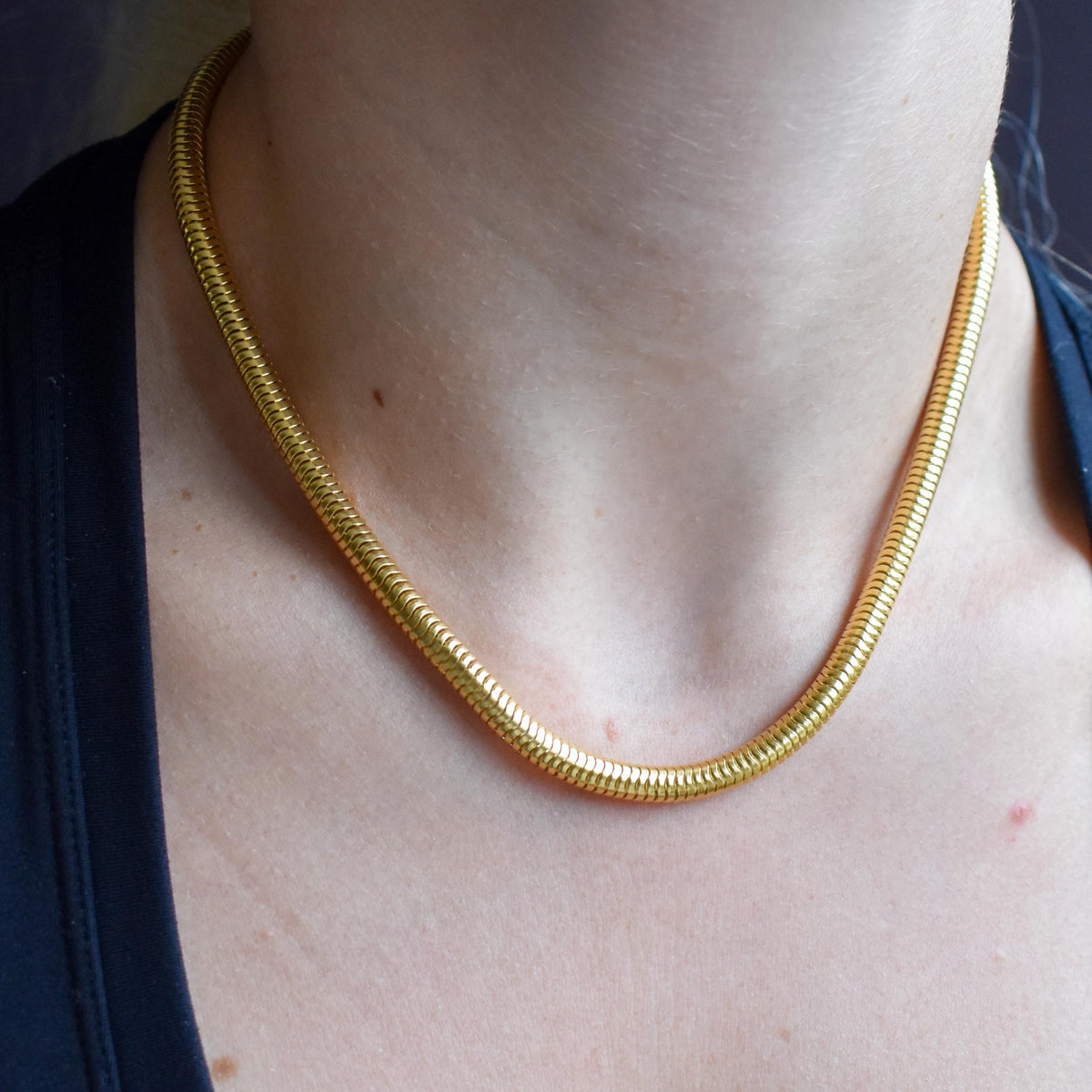 Vintage 18ct Gold on Silver Snake Link Chain Necklace | 16"