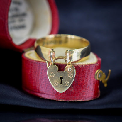 Antique Victorian Heart Padlock Drop 9ct Yellow Gold Band Ring | Chester 1897