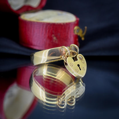 Antique Victorian Heart Padlock Drop 9ct Yellow Gold Band Ring | Chester 1897