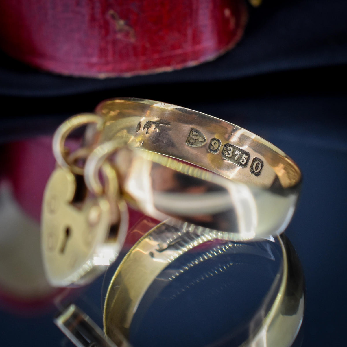 Antique Victorian Heart Padlock Drop 9ct Yellow Gold Band Ring | Chester 1897