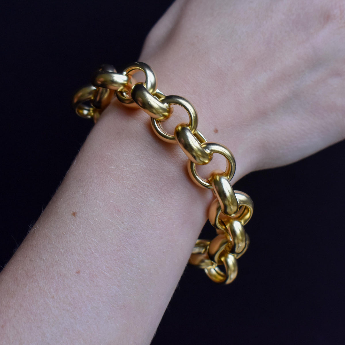 Vintage Gold on Sterling Silver Statement Rolo Link Chain Bracelet | 8.2"