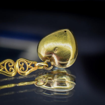 Vintage 9ct Yellow Gold Edwardian Pearl Heart Drop Earrings