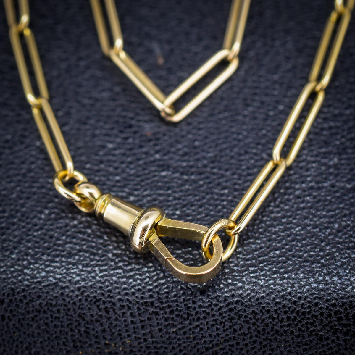 Antique 9ct Yellow Gold Paperlink Chain with Dog Clip | 17" Length