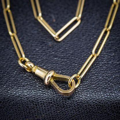 Antique 9ct Yellow Gold Paperlink Chain with Dog Clip | 17" Length